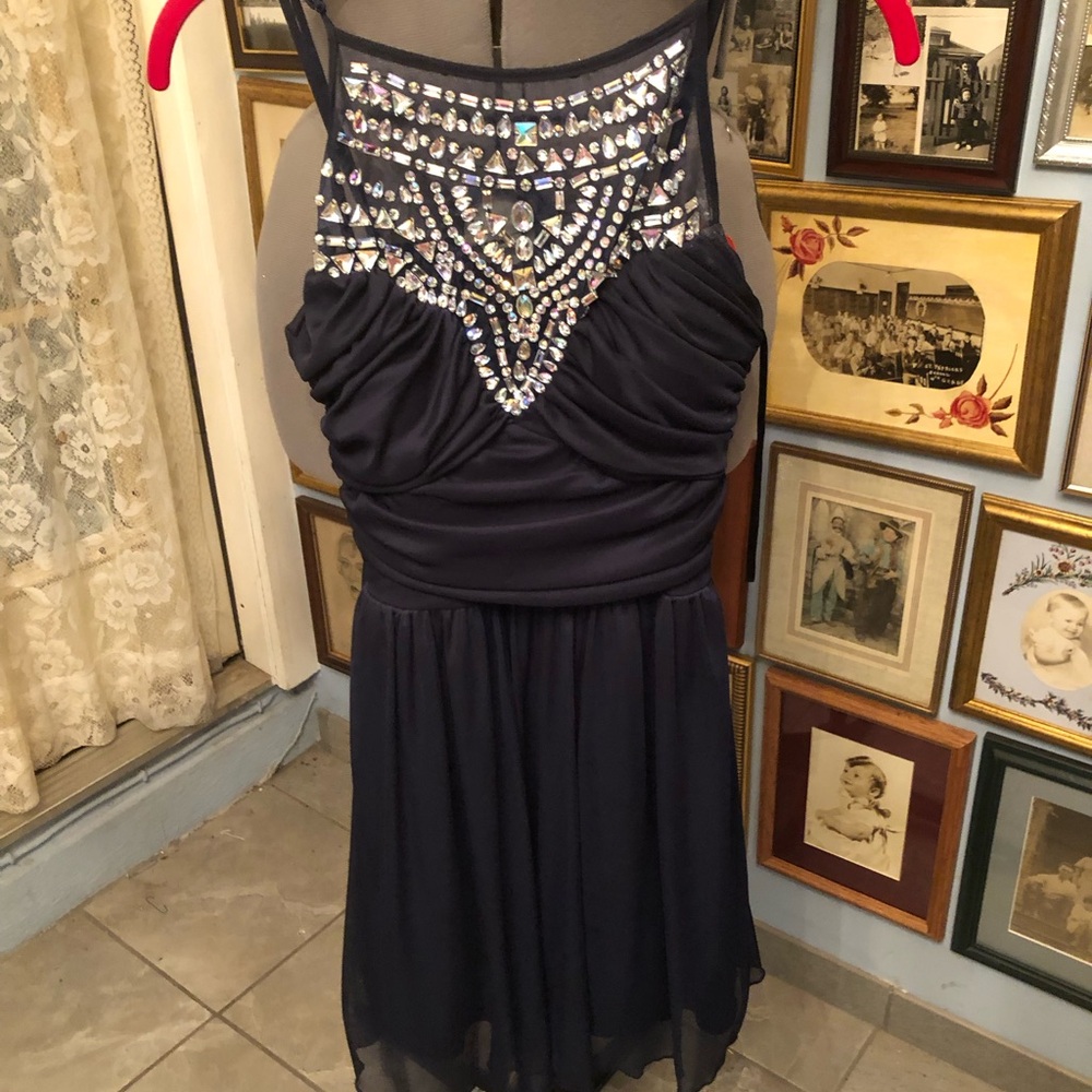 Sexy B Darlin Black Dress With Diamond Like Bodices Stoned S 7/8